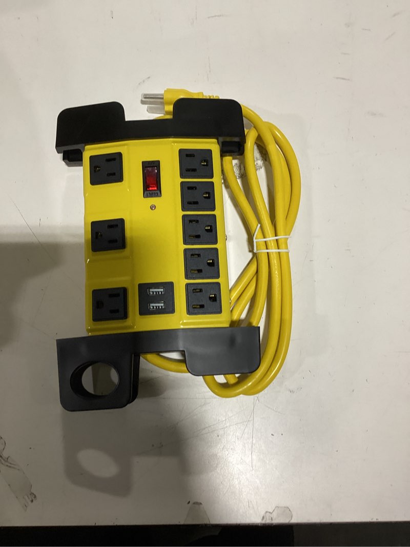 Condition photo showing New/Like New for Heavy Duty Power Strip with USB, Workshop 8 Outlet Surge Protector 2700 Joules, Industrial Metal 15Amp Power Strip, 6FT Extension Cord and Wide Spaced. Yellow 6FT Yellow