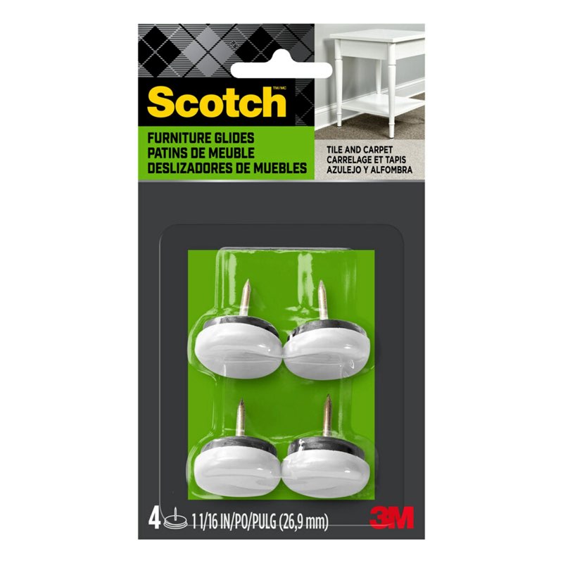 Scotch 4 -Pack 1-1/8 in White Plastic Chair leg glides