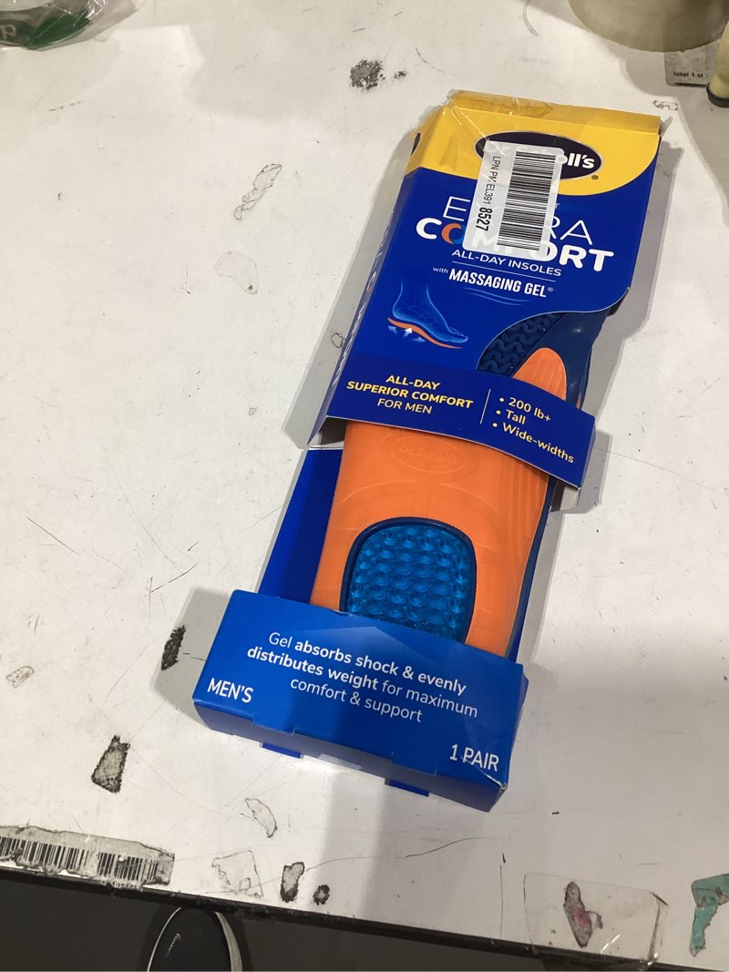 Condition photo showing Good Condition for Dr. Scholl’s Extra Comfort Support Insoles Men, Size 8-14, 1 Pair: All-Day Comfort Shoe Inserts with Massaging Gel for Big & Tall Men, 200lbs+, Wide Feet - Arch Support Inserts for Men, Trim to Fit Trim to fit Men's Shoe Sizes 8-14