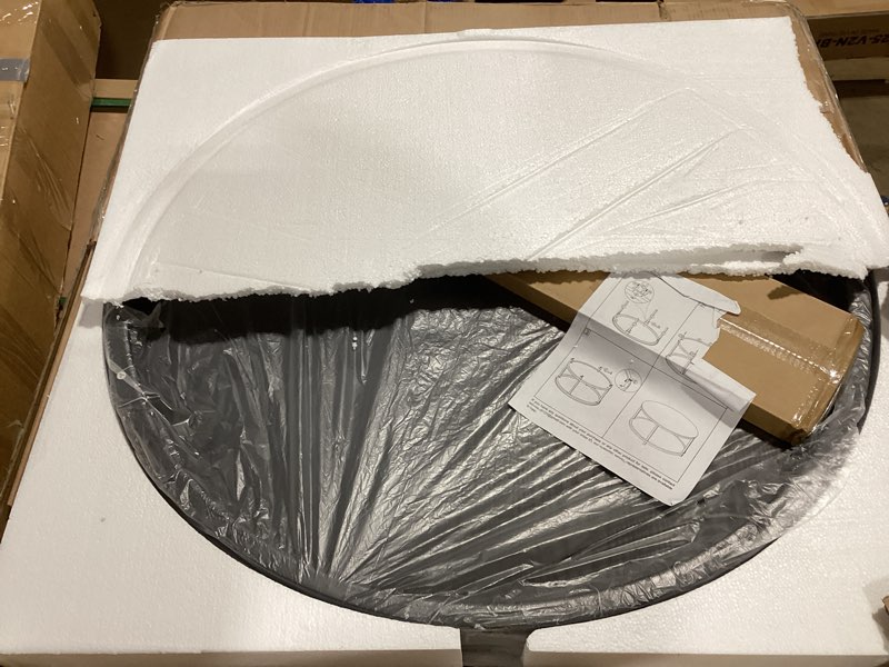 Condition photo showing New/Like New for NSdirect 36 inches Round Coffee Table, Rustic Wooden Surface Top & Sturdy Metal Legs Industrial Sofa Table for Living Room Modern Design Home Furniture with Storage Open Shelf (Black)