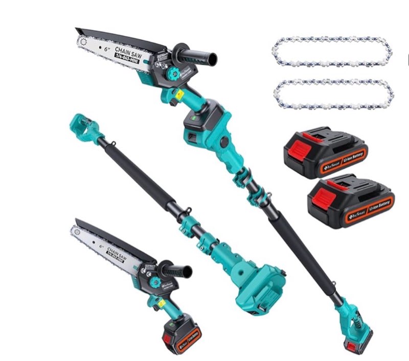 Cordless Pole Saw&Mini Chainsaw,2-IN-1 6 inch Electric Handheld Chain Saw with 2pcs 2000mAh Recharge