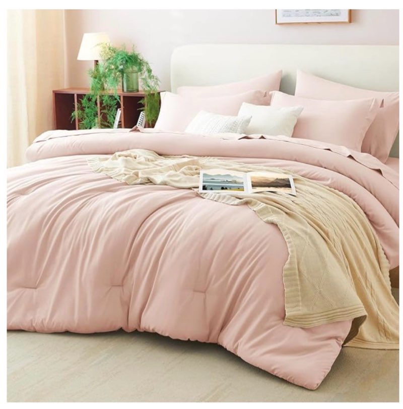cozylux king size comforter set blush pink, 7 pieces bed in a bag king comforter set with sheets, bedding set with down alternative comforter, fitted sheets, flat sheets, pillow shams and pillowcases