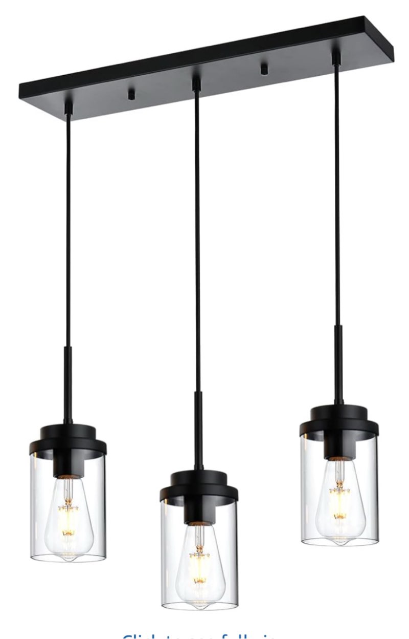 (References image of stock)BONLICHT Crystal Kitchen Island Lighting Modern 3 Lights Linear Chandeliers Industrial Black Dining 