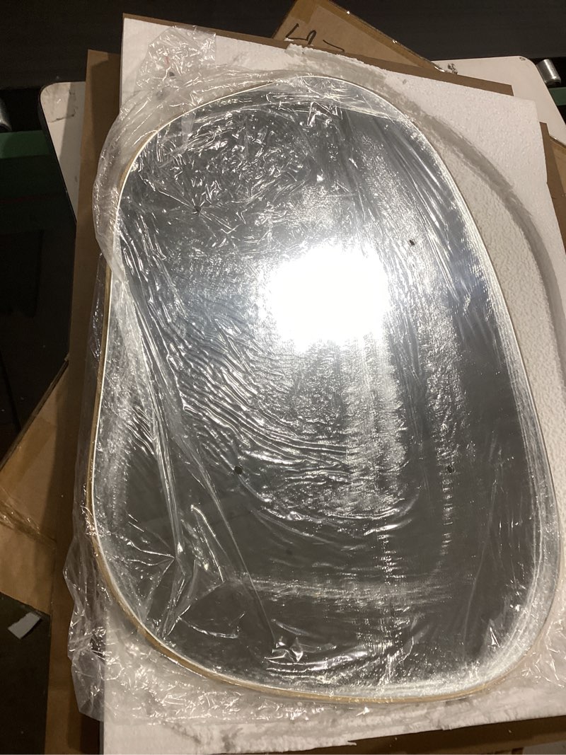 Condition photo showing Good Condition for perfnique irregular wall mirror asymmetrical mirror, 27''x19'' gold mirror for bathroom bedroom living room entryway, decorative modern wall decor, wall mounted mirror (gold, 27''x19'') gold 27"l x 19"w