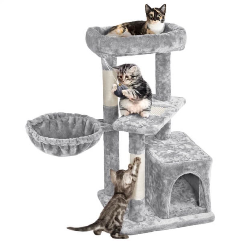 Yaheetech 34.5? Height Cat Tree with Condo Color is Light Gray