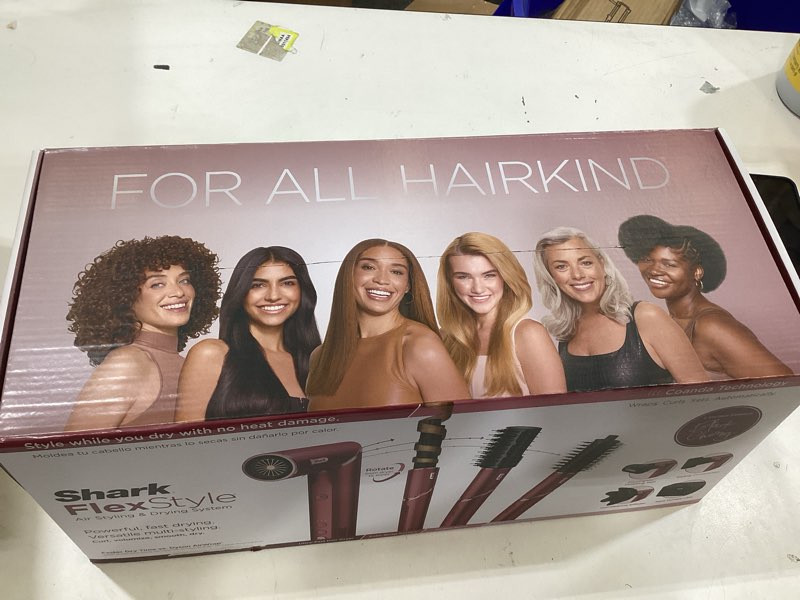 Condition photo showing Good Condition for shark flexstyle air styling & drying system, powerful hair dryer brush & multi-styler with auto-wrap curlers, diffuser, paddle brush, round brush, concentrator attachment, black cherry, hd457cr black cherry limited edition