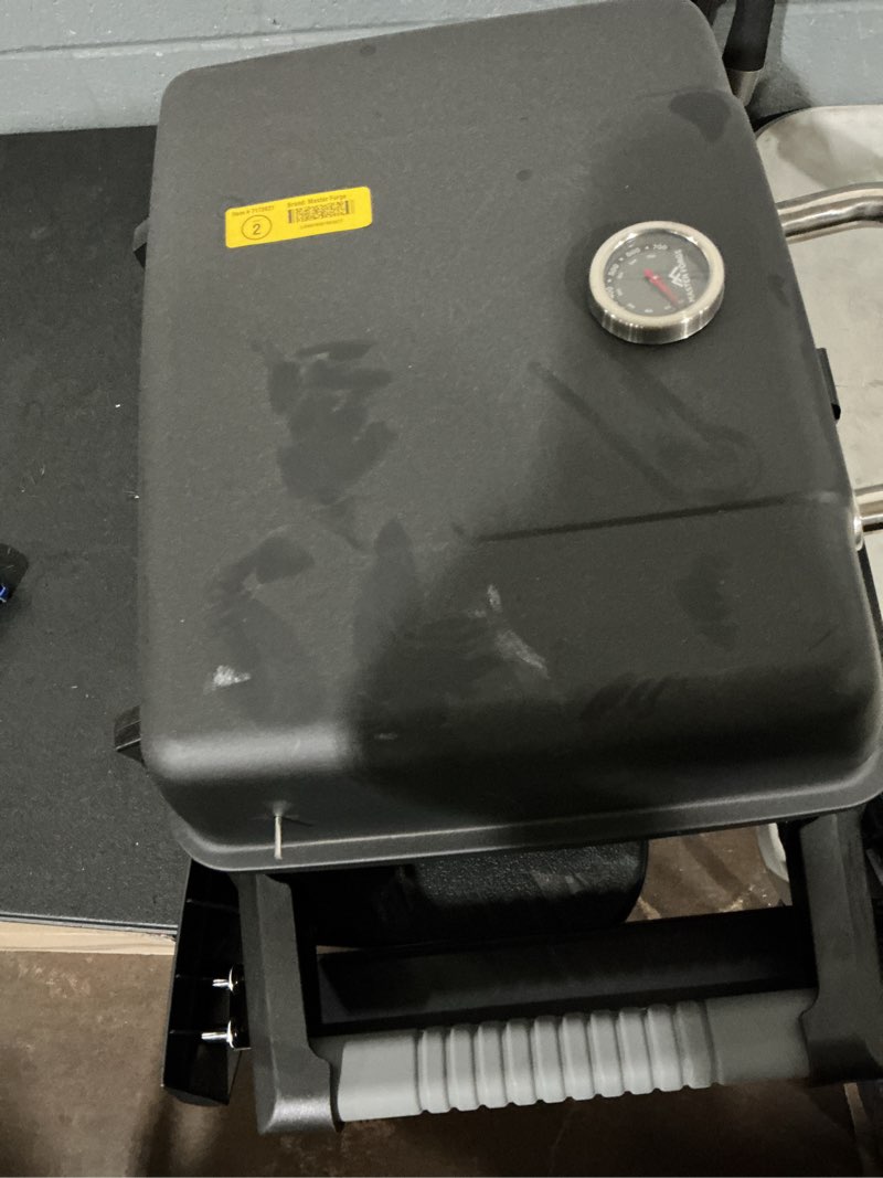 Condition photo showing As Is for master forge small 360-sq. in black portable liquid propane and charcoal grill