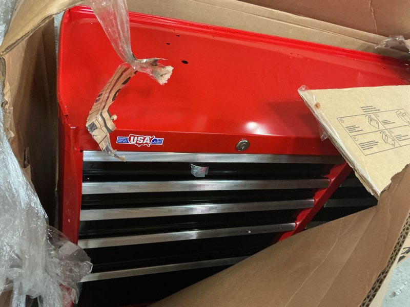 Condition photo showing As Is for craftsman 2000 series 52-in w x 37.5-in h 10-drawer steel rolling tool cabinet (red)