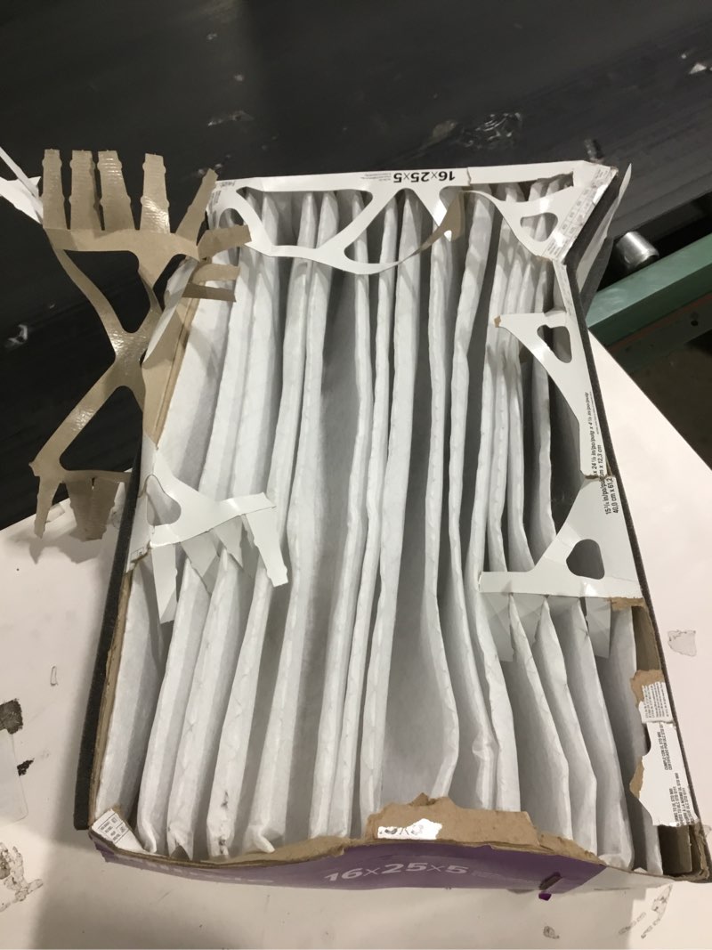 Condition photo showing As Is for Filtrete 16 x 25 x 5 MERV 12 1550 MPR Allergen, Bacteria and Virus Electrostatic pleated Air Filter