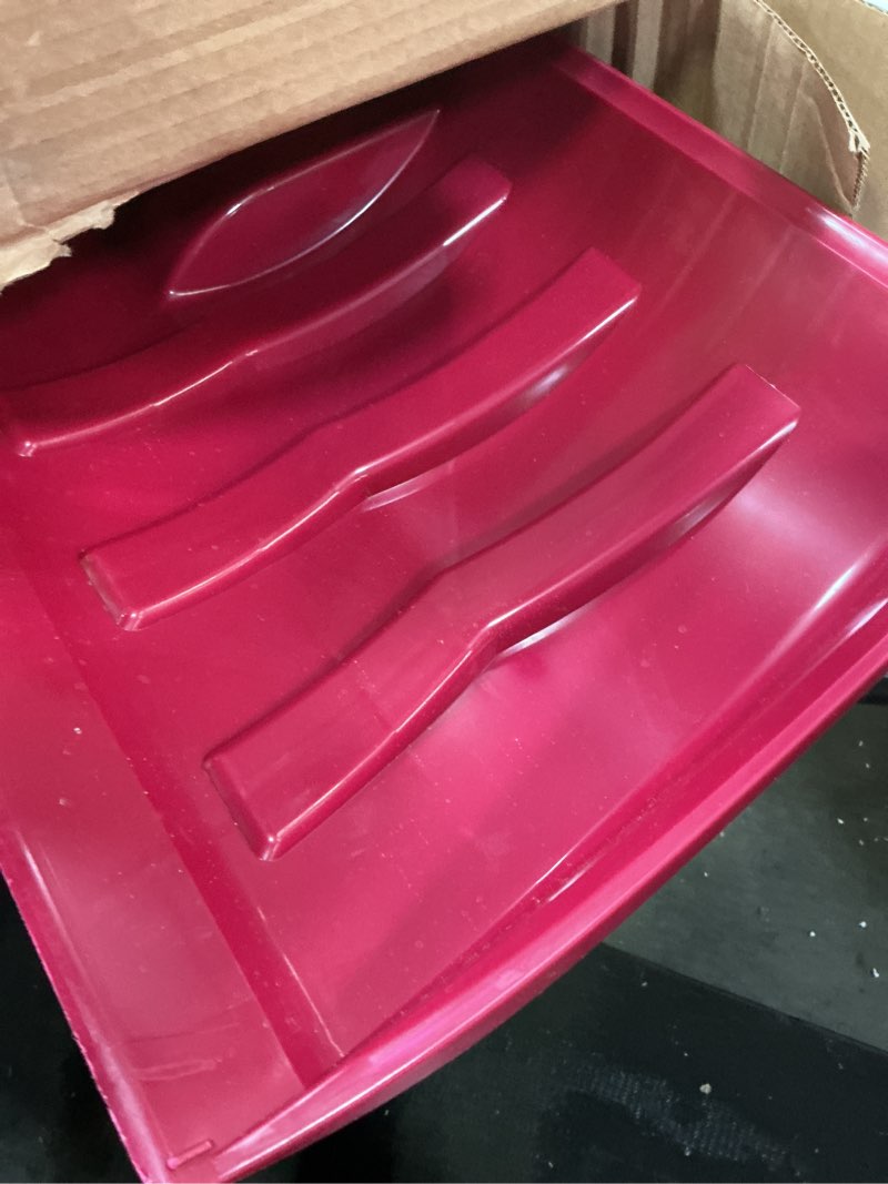 Condition photo showing As Is for era premium-series 28-inch xl snow pusher with plastic-edged high-density polyethylene blade premium series plastic edge