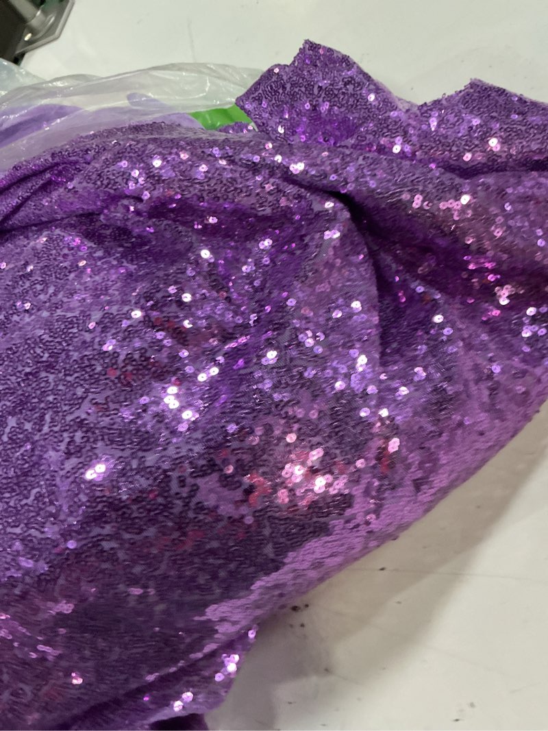 Condition photo showing New/Like New for b-cool sequin tablecloth rectangle tablecloths lavender shiny table skirt sweet birthday cake events table linens-90x156inches 156" x 90" (rectangular) lavender