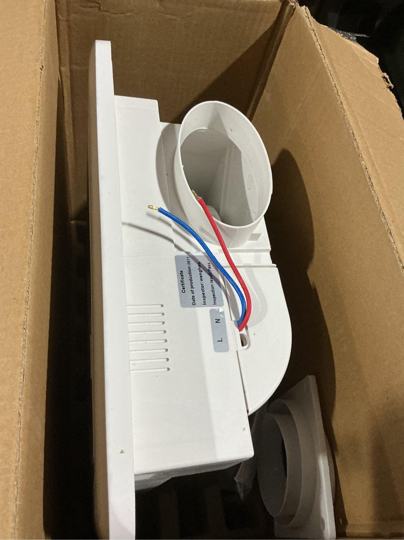 Condition photo showing As Is for Orabriz 4-in-1 Bathroom Exhaust Fan with Dual-Mode Heater and LED Light, 110 CFM Quiet Ceiling Vent Fan, 1300W Heating Power, 1.0 Sone Ultra Silent Bath Fan with Light, Ventilation, and Remote Control White-1300W