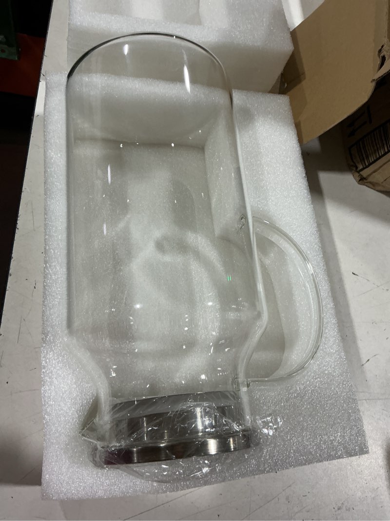 Condition photo showing Good Condition for 1 gallon glass pitcher with lid and handle, glass water carafe for hot/cold water, large jug for iced tea, coffee, juice and homemade beverage 128oz-1 pack clear
