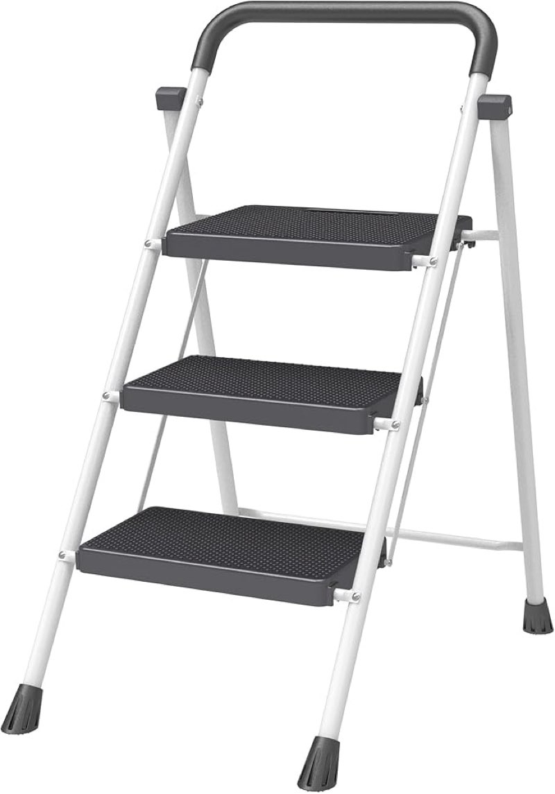 blue 3 step stool foldable – heavy-duty foldable step stool for adults, 500 lbs capacity, anti-slip 