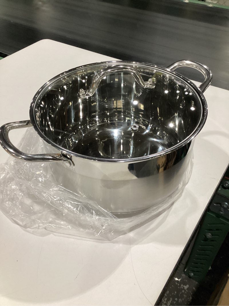 Condition photo showing Good Condition for Kirecoo Stainless Steel Stock Pot - 8 Quart Heavy Duty Induction Cooking Pot with Visible Lid for Pasta, Soup, Spaghetti, Nonstick Thick Bottom Big Stockpot, Deep Cookware for Canning, Boiling, Simmer 8 QT