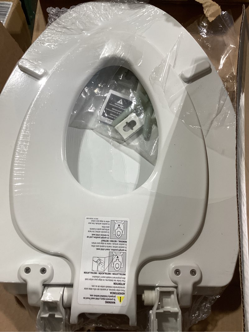 Condition photo showing Good Condition for Mayfair NextStep2 Toilet Seat with Built-In Potty Training Seat, Slow-Close, Removable that will Never Loosen, Elongated, White Elongated (1-Pack) 1-Pack