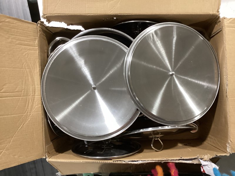 Condition photo showing Good Condition for Cookware Set - 15 Piece Stainless Steel Cookware Set, Includes 6 Pots and Pans, 6 Lids and 3 Utensils, Fixed Handles, Induction Safe and Dishwasher Safe