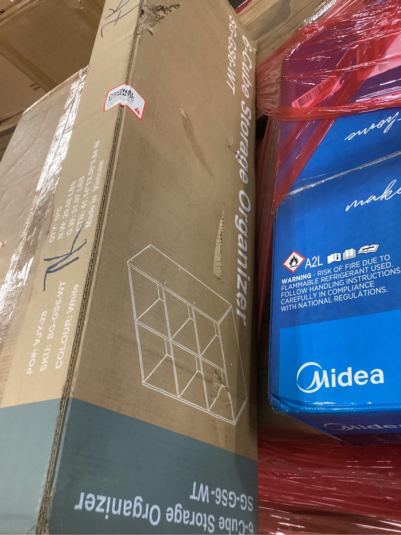 Condition photo showing Brand New for 6-Cube Storage Organizer, White Bookshelf with Open Compartments for Home Office, Modern Bookcase Di