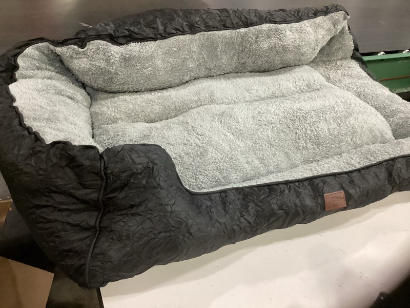 Condition photo showing Good Condition for jmgbird dog bed for medium to large dogs - plush pp cotton-filled pet bed with pillow, non-slip bottom, 30x20 inches (black and gray) 30"l x 20"w x 3"th black & grey