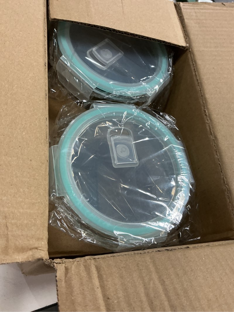 Condition photo showing New/Like New for 8 pcs glass meal prep containers with lids, airtight 3 cup glass storage containers set, round deep soup containers with lids for leftover, microwave, dishwasher, and freezer safe(4 sets) blue