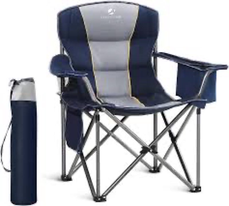 LET'S CAMP Oversized Folding Camping Chair Portable Outdoor Heavy Duty Padded Chairs Lawn Chair with