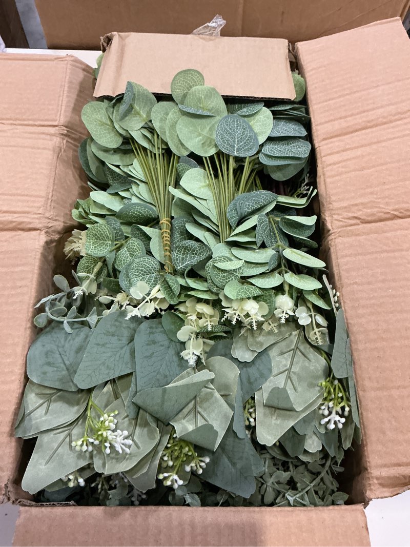 Condition photo showing Good Condition for lovemoon 260 pcs artificial mixed eucalyptus stems bulk, 5 kinds of faux greenery eucalyptus leaves bulk for vase wedding diy bouquets floral arrangement home decor (260, green) green 260
