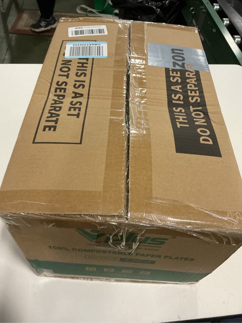 Condition photo showing New/Like New for Vplus 500 Pack Paper Plates 9 inch 100% Compostable, Heavy-Duty Disposable Paper Plates Bagasse Natural Biodegradable Eco-Friendly Sugarcane?White? 9 in 500 White