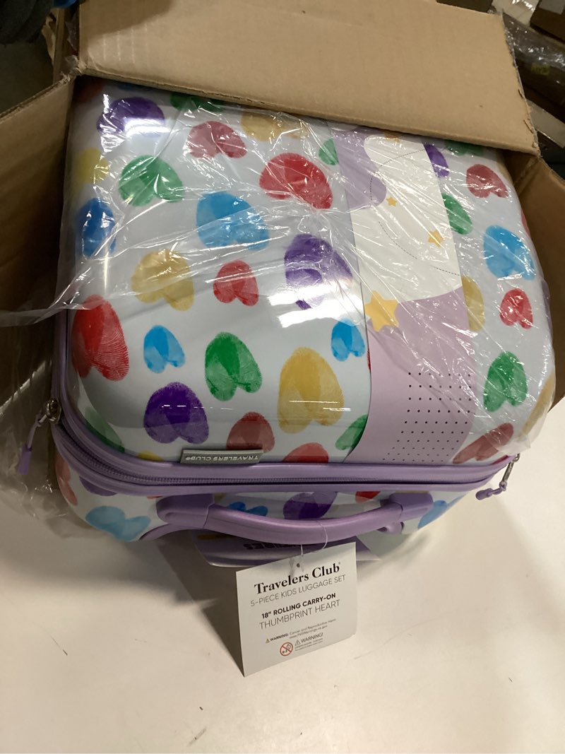 Condition photo showing Good Condition for Travelers Club 5 Piece Kids' Luggage Set, Thumbprint Heart
