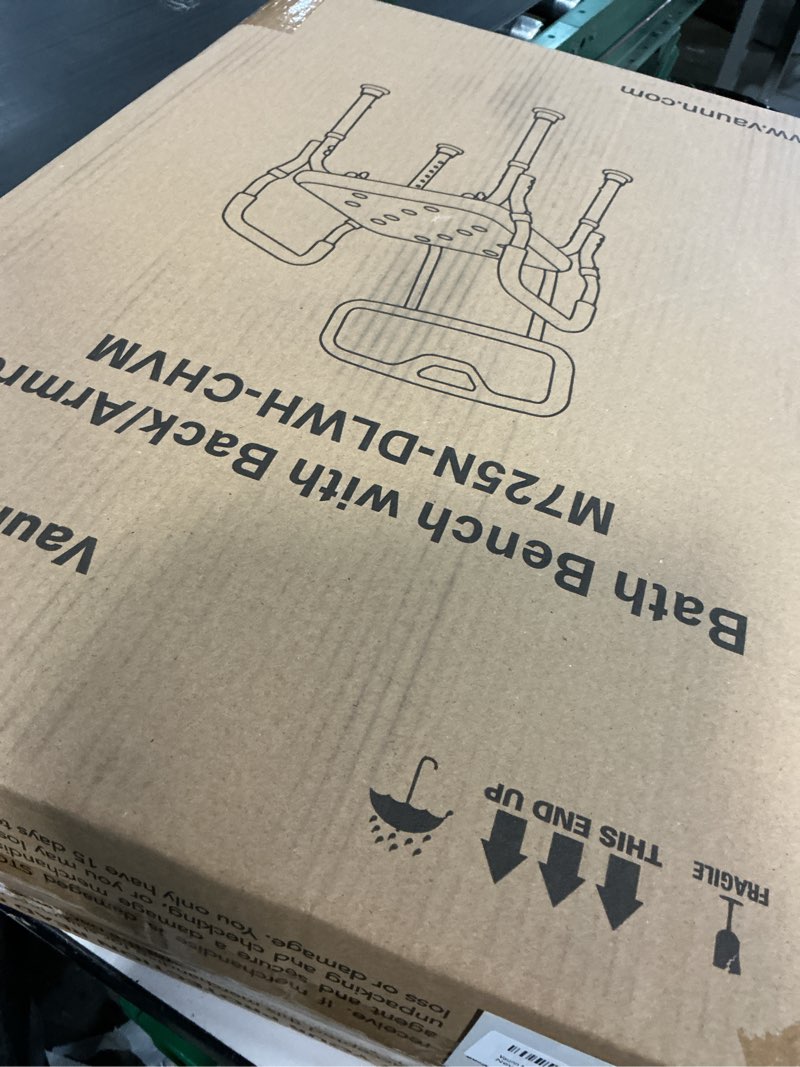 Condition photo showing New/Like New for Vaunn Medical Deluxe Spa Shower Chair with Arms and Back, Bath Seat for Seniors, 350 lbs Max Weight, White With Light Gray Arms