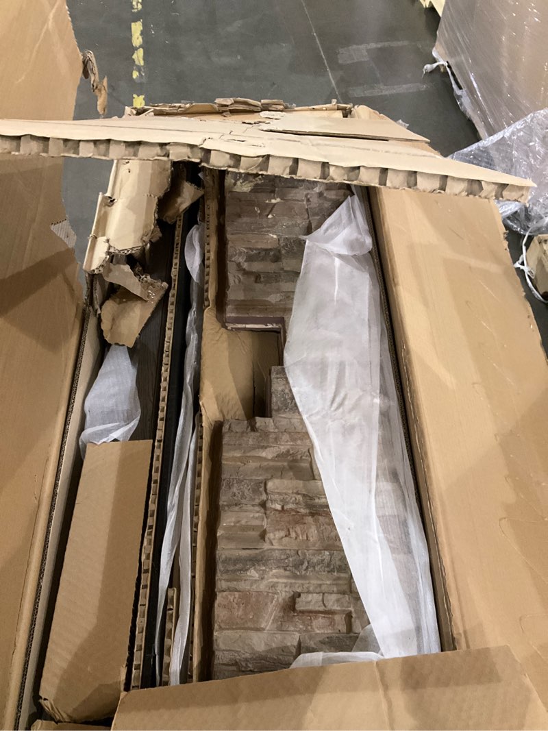 Condition photo showing As Is for allen + roth 53-in w sedona free standing infrared quartz flat wall electric fireplace