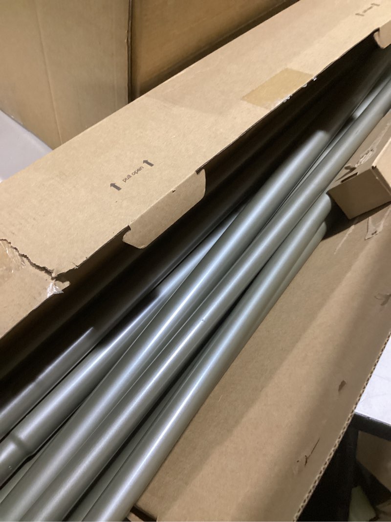 Condition photo showing As Is for tonial curtain rod 32 to 86 inch(2.6-7.2ft), telescoping splicing 3/4 drapery rods for windows 54 to 82 inch(4.5-6.8ft) with small cap finial, silver silver 32-86"