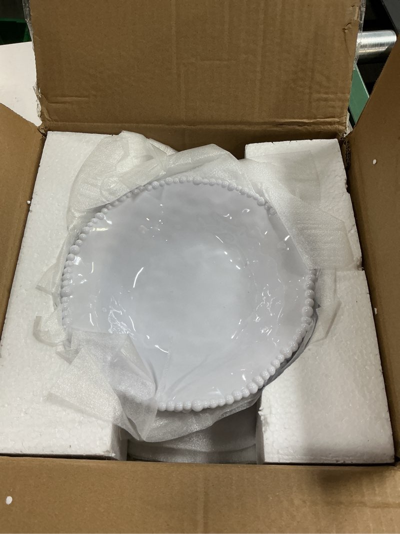 Condition photo showing New/Like New for 12-Piece White Beaded Melamine Dinnerware Sets – Chip-Resistant Plates & Bowls, Farmhouse Dining Set includes 4 dinner, 4 Salad and 4 Bowl – Ideal for RV, Cabin, Daily Use