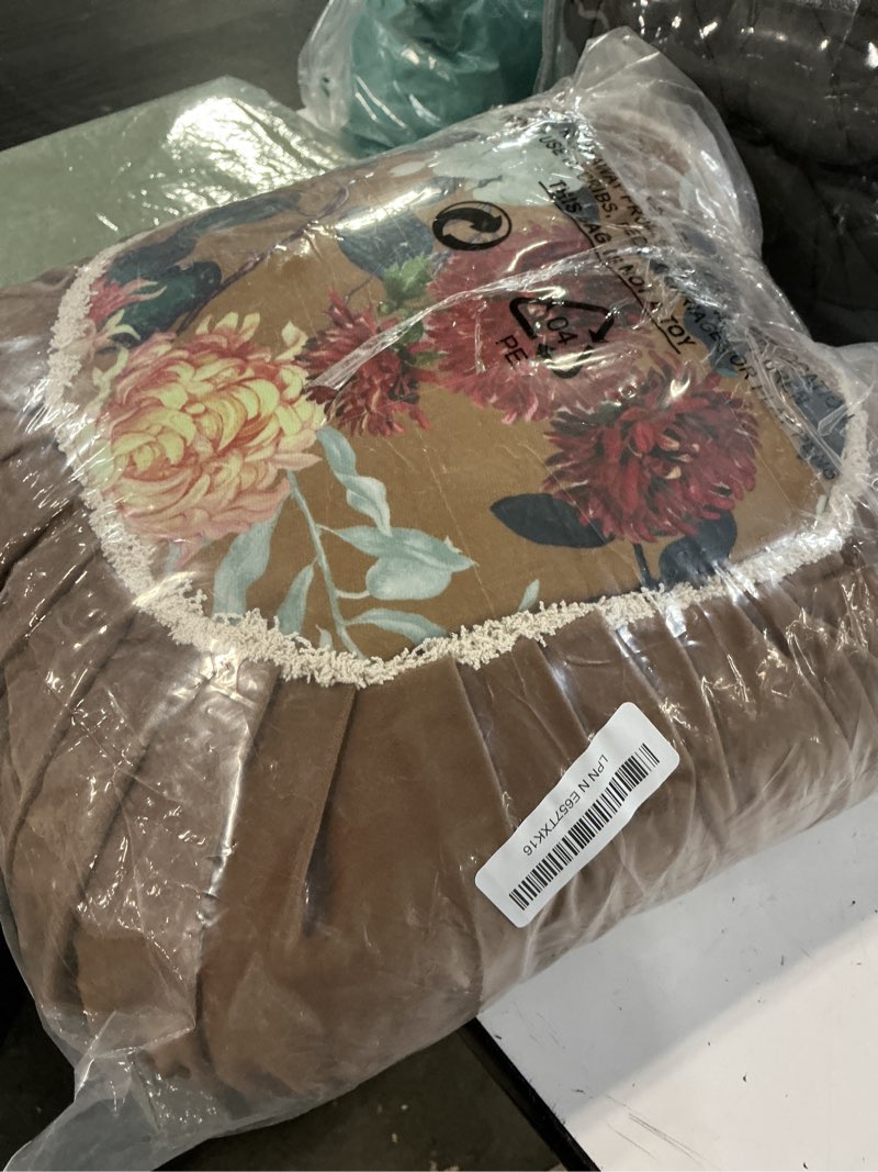 Condition photo showing Good Condition for vctops round throw pillow with zipper vintage spring floral pillow cushion soft velvet pleated throw pillows for couch chair bed car (orange,18") diameter 18 inch orange