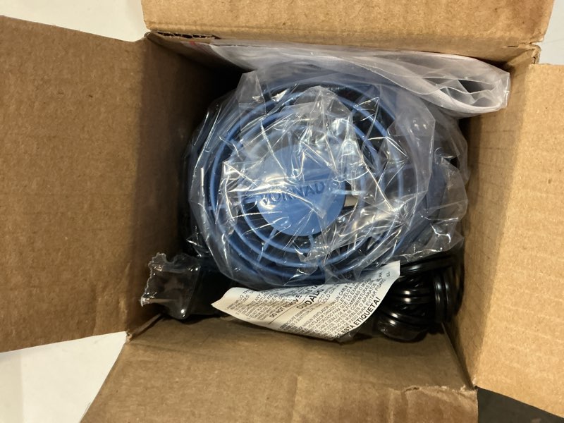 Condition photo showing As Is for vornado flippi v6 compact air circulator fan, 3.2" tabletop fan, adjustable head, 2 speeds, blue