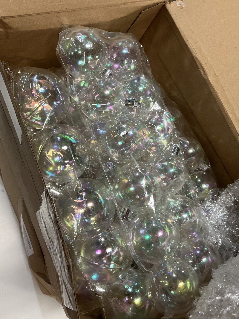 Condition photo showing Good Condition for shappy 24 pcs christmas iridescent ornaments, transparent diy shatterproof hanging christmas rainbow ball christmas ornament 5 different sizes for party, wedding, home decor (clear) clear 24