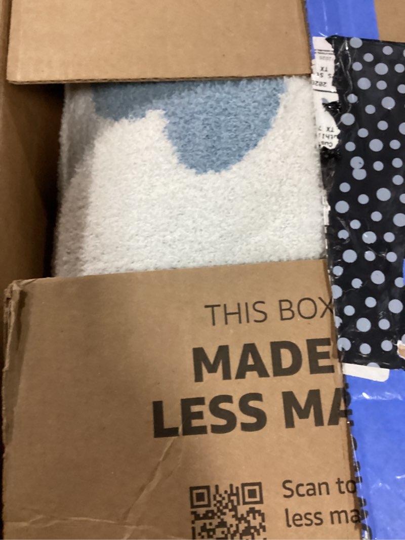 Condition photo showing As Is for xiblc checkered throw blanket, dusty blue super soft knit breathable throw blanket, cozy fluffy reversible checkerboard flower fuzzy blanket for couch sofa bed living room decor 60 x 80 inch dusty blue twin-60"x80"