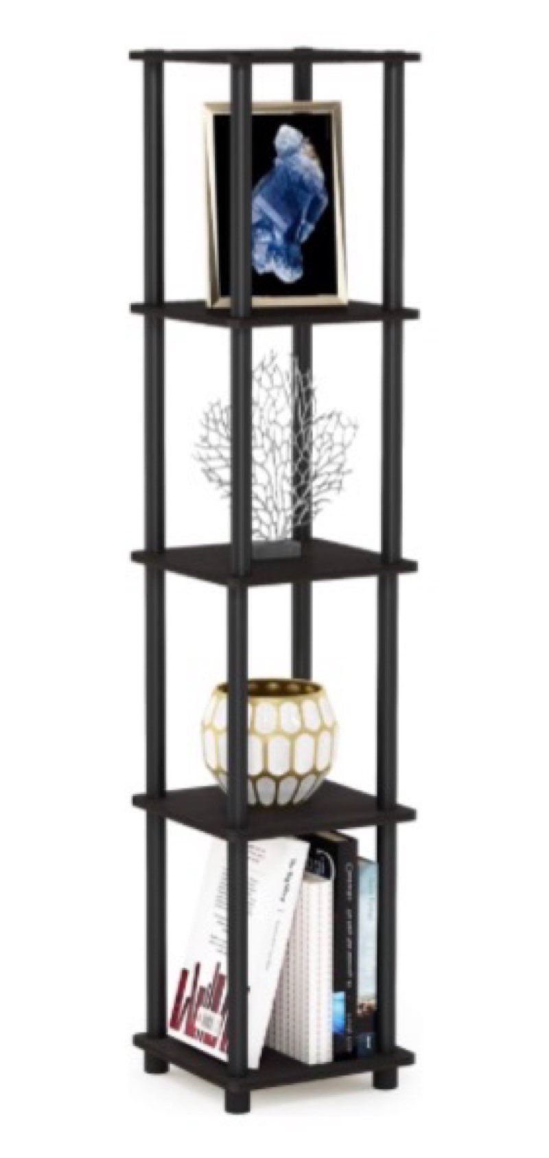 furinno turn-n-tube 5-tier corner square rack display shelf, round, espresso/black