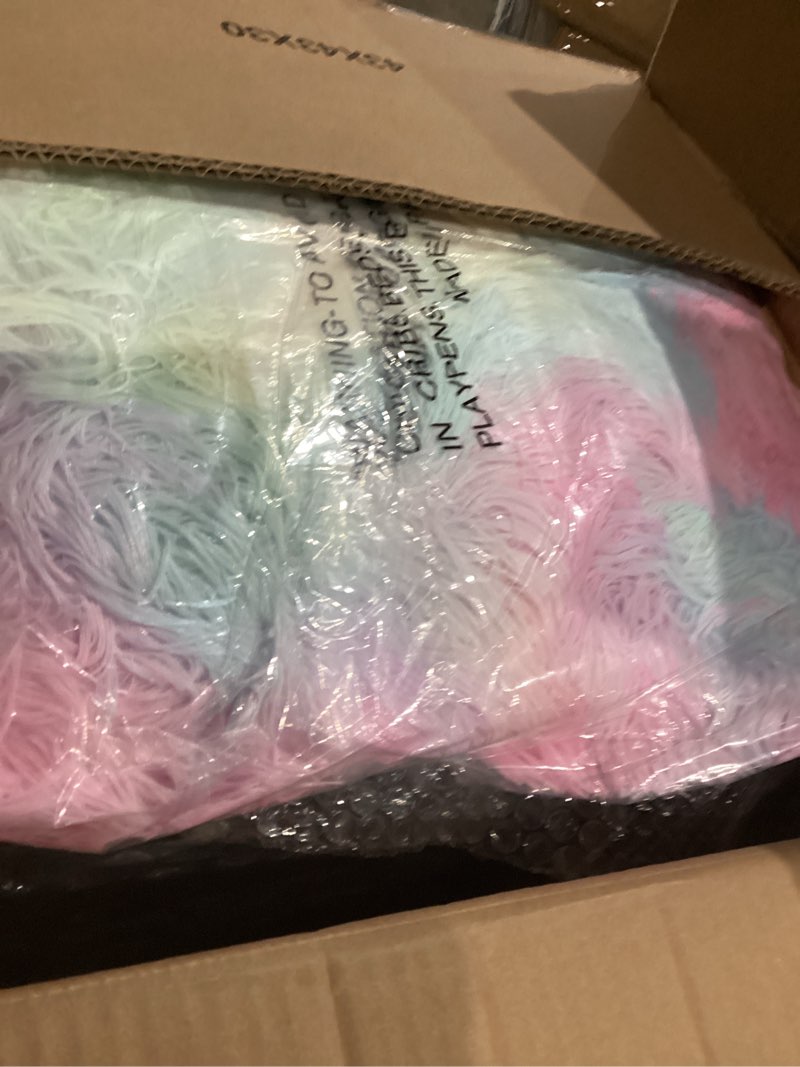 Condition photo showing As Is for Rainbow Bean Bag Chair - Giant Bean Bag Chairs for Adults and Kids - Oversized Bean Bag Sofa Couch with Filler - Faux Fur BeanBag Furniture for Living Room Bedroom Dorm Office - 41inch Rainbow 41 Inches