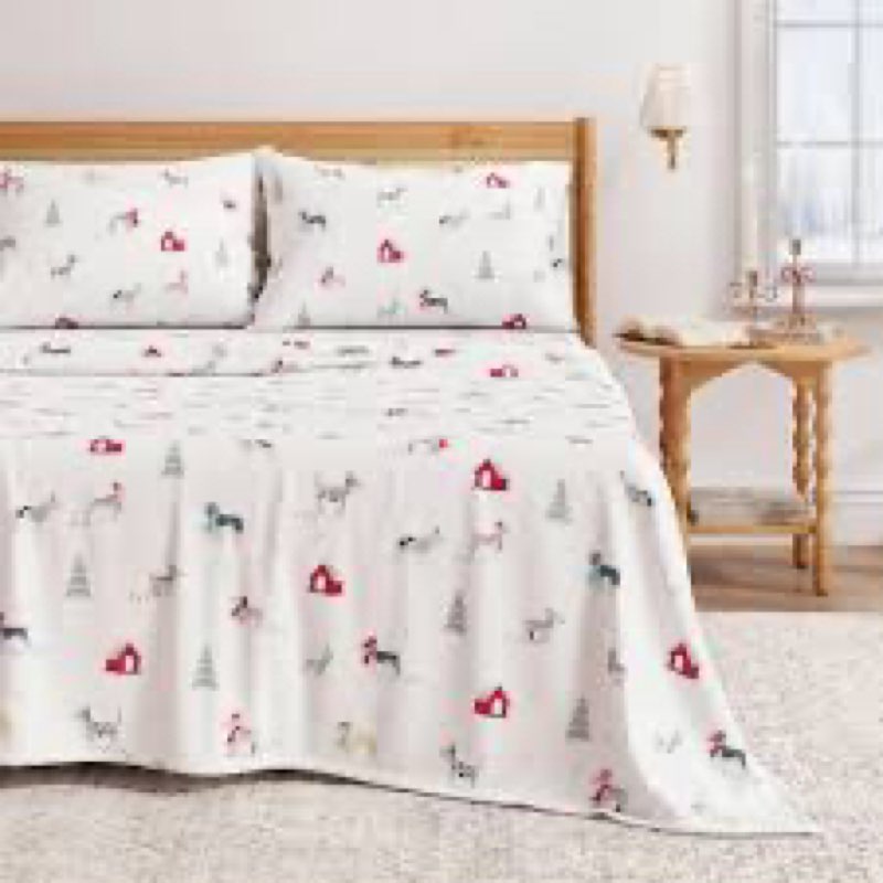 Great Bay Home Christmas Flannel Sheet Set Queen Size - 100% Turkish Cotton, Double-Brushed, Winter 