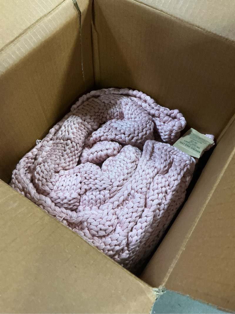 Condition photo showing Good Condition for knitted weighted blanket adult, no beads heavy blanket 60” x 80'' 17lbs, breathable chunky knit blanket, cooling weighted blanket for hot sleepers, christmas home decor (honeypink) honeypink 60"x80", 17lb