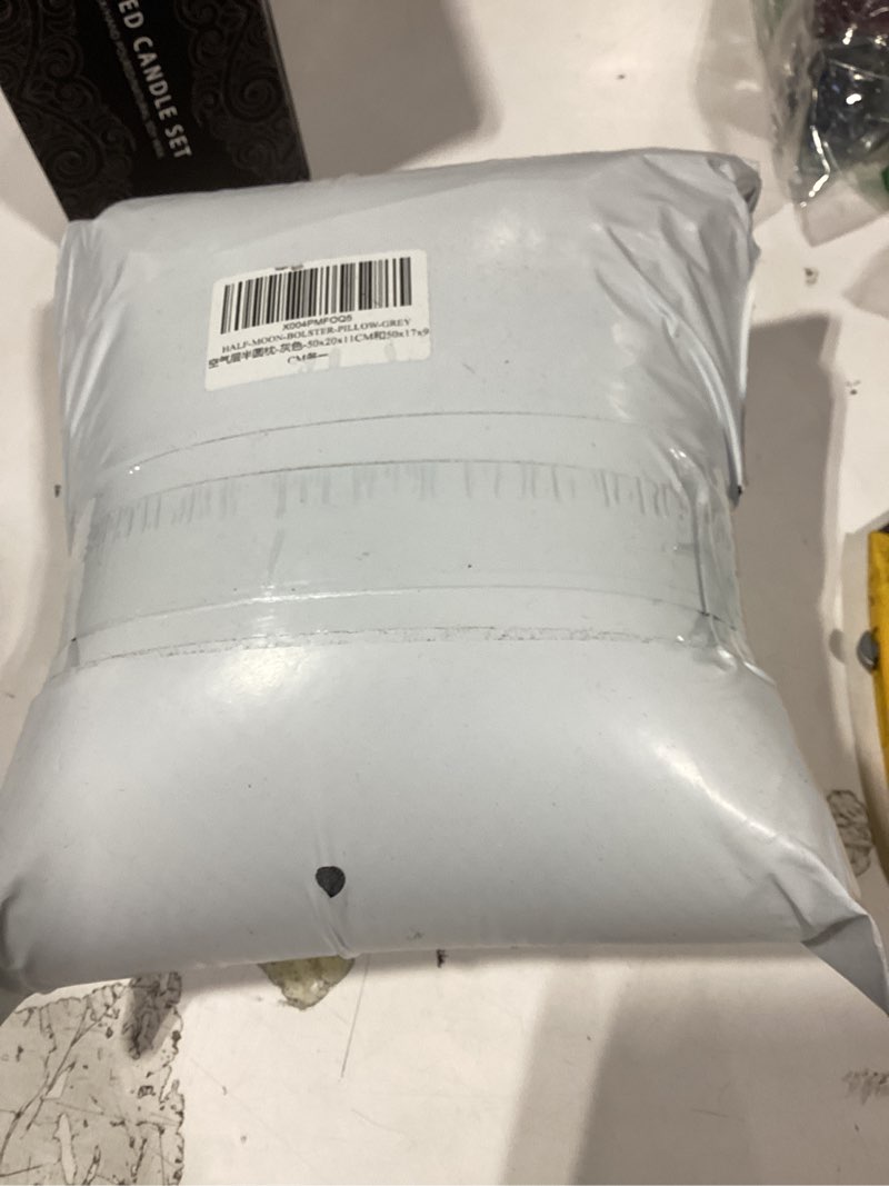 Condition photo showing New/Like New for 2pcs knee pillow for sleeping, half moon bolster pillow for neck, legs, ankle foot & knee support, high density foam for leg elevation (19.6''x6.7''x3.5'', 19.6''x7.8''x4.3'') grey