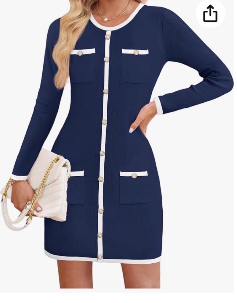 (( Size XL))ZESICA Fall Dresses for Women 2025 Long Sleeve Button Color Block Knit Bodycon Short Sweater Dresses