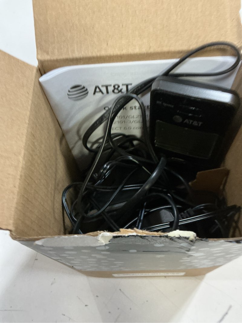 Condition photo showing As Is for at&t gl2101 dect 6.0 cordless home phone with call block, caller id, full-duplex handset speakerphone, 2" white backlit display, lighted keypad (graphite & black) 1 handset gl2101-series