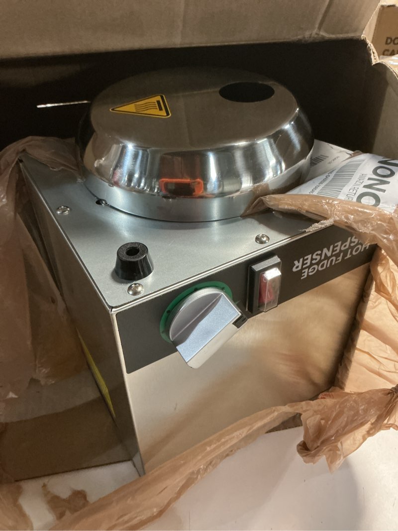 Condition photo showing As Is for nacho cheese dispenser with pump - 2.6qt stainless steel cheese warmer, hot fudge warmer machine with temperature control, commercial sauce dispenser for hot milk, hot fudge, and caramel