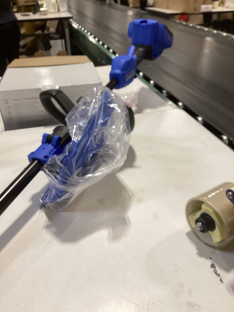 Condition photo showing As Is for kobalt gen4 40-volt 15-in straight shaft battery string trimmer 4.0 ah