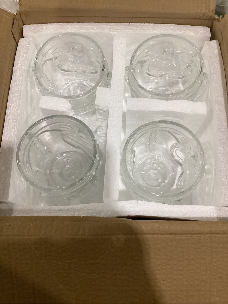 Condition photo showing Good Condition for topzea 4 pack tiki glasses, 14 oz clear tiki mug set modern bar cocktail glass, hawaiian luau party mugs drinkware beverage drink cups for exotic cocktail, mai tai, pina colada, punch