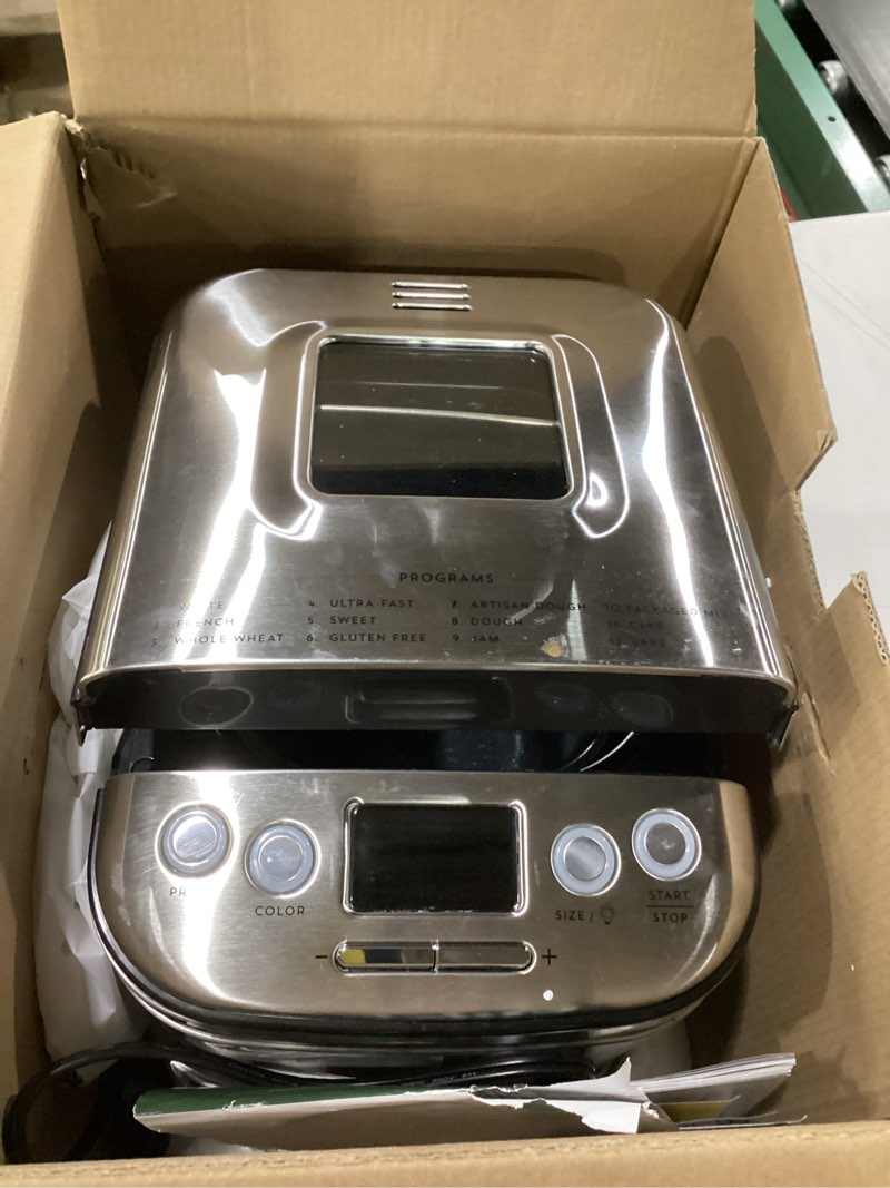 Condition photo showing Good Condition for Cuisinart Bread Maker Machine, Stainless Steel Automatic Bread Machine with 12 Menu Options, 3 Loaf Sizes up to 2 Lb., 3 Crust Colors, Removable Nonstick Baking Pan & Kneading Paddle, CBK-110NAS Compact Machine