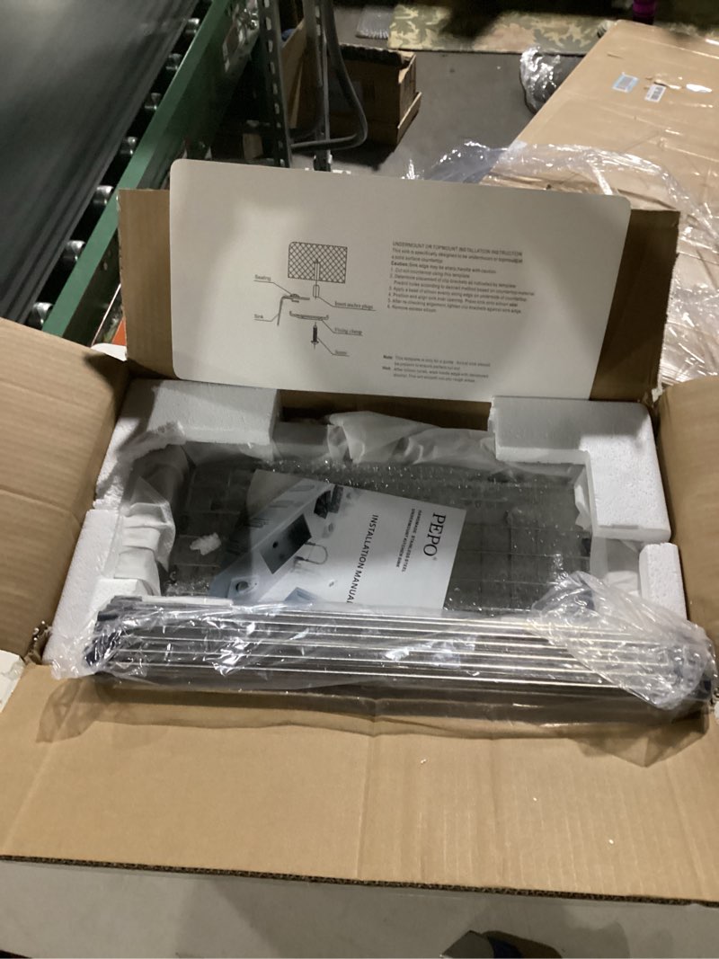 Condition photo showing Good Condition for Bar Sink - PEPO Small Kitchen Sinks Undermount Stainless Steel Wet Bar Sink 16 Gauge Single Bowl with Accessories, High-end Handmade Basin for RV Outdoor (Stainless, 10"x18"x8") Stainless Silver 10"x18"x8" without Glass Riser