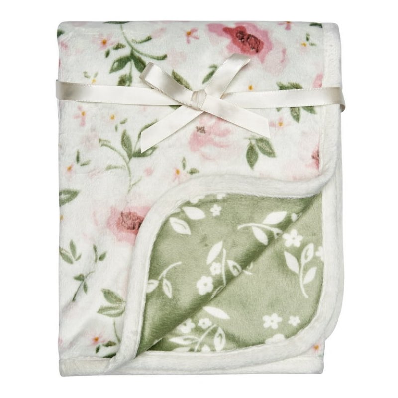 modern moments by gerber baby & toddler girls reversible plush blanket, ivory(30in x 40in)