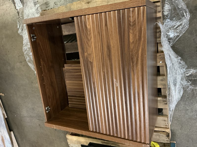 Condition photo showing As Is for Fluted Buffet Cabinet Sideboard with Storage, Wooden Credenza with 2 Doors & Adjustable Shelf, Moder